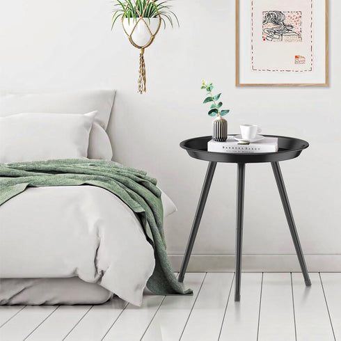 SYQ Small Black Side Table,Modern Round Metal end Table,Simple Circle Accent Table for Outdoor Living Room Bedroom