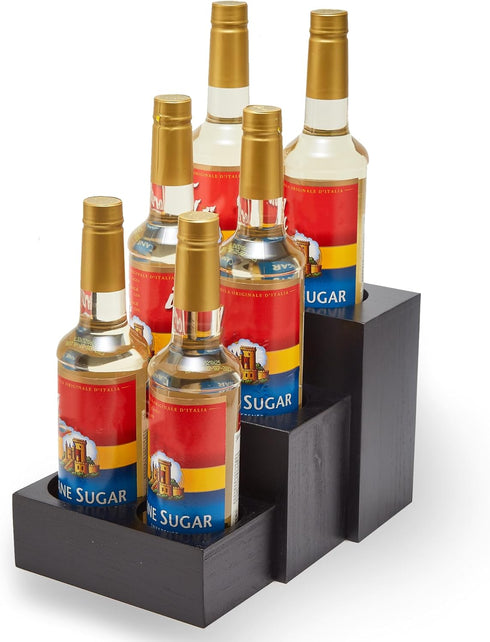 GOVOKOI Black Wood Coffee Syrup Rack Organizer, 3 Tier Syrup Bottle Holder for