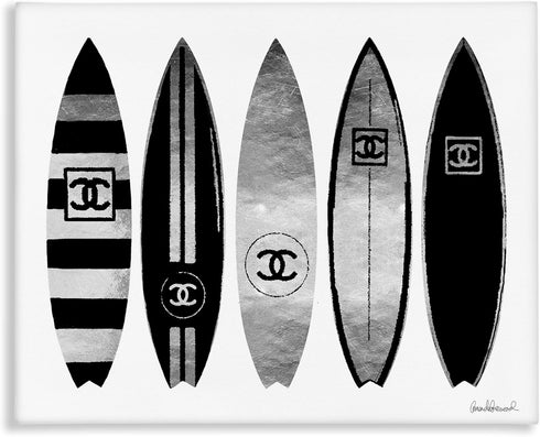 Stupell Industries Fashion Designer Surf Boards, Black Silver Watercolor Canvas Wall Art, Designed by Amanda Greenwood,