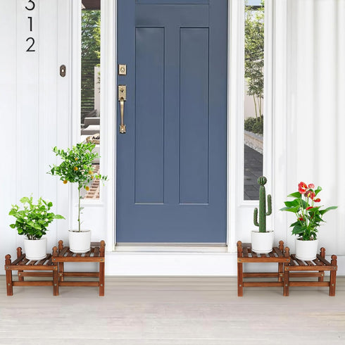 (45.5Long,Multiple Way,4 Wood Flower Stand Small Plant Stand Indoor Outdoor Plant Shelf Low Window Shelf for Plants