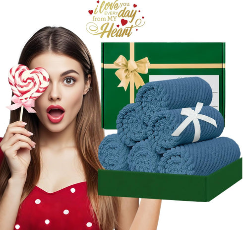 6 Pack, 13"x13" 100% Blue Washcloths - Cotton | Lightweight | Thick | Quick Dry | Soft | Absorbent, Wash Cloths