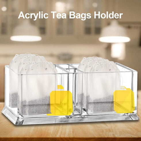 Transparent Tea Box, Clear Organizer for Tea Bags, Coffee, Sugar, Storage Bin for Kitchen Pantry Cabinets and