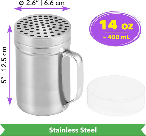 14oz CUSINIUM Metal Parmesan Cheese Shaker with Large Holes - With Handle - Chili Flakes Dispensers - Pizza Shaker |