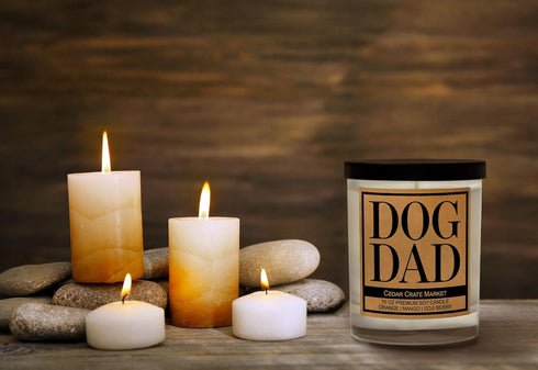 Dog Dad Kraft Label Scented Soy Candle, 10 Oz Glass Jar, Orange, Mango, Goji Berry, Made in USA