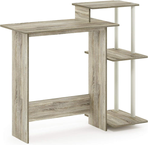 Furinno Efficient Home Laptop Notebook Computer Desk with Square Shelves, Sonoma Oak/White Finish