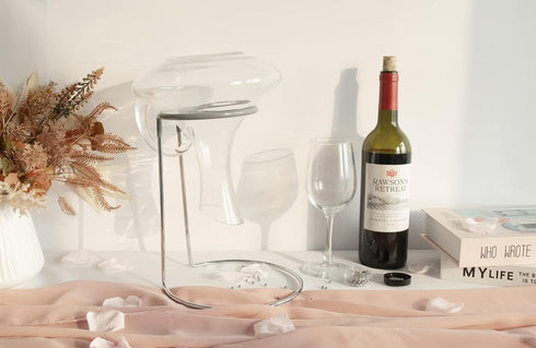 Wine Decanter Drying Stand with Rubber Coated Top, Includes Cleaning Brush & Beads for Standard Large Wine Decanters