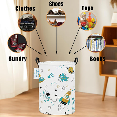 LANGYASHAN Storage Bin - Canvas Fabric Collapsible Organizer Basket for Laundry, Toy Bins, Gift Baskets (Round
