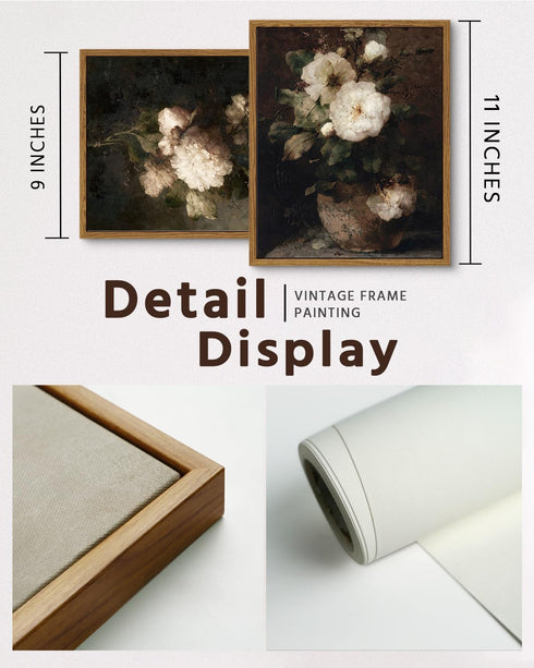 VIYYIEA Set of 2 Vintage Floral Framed Wall Art, Retro White Flowers Canvas Prints for Bathroom Bedroom Kitchen