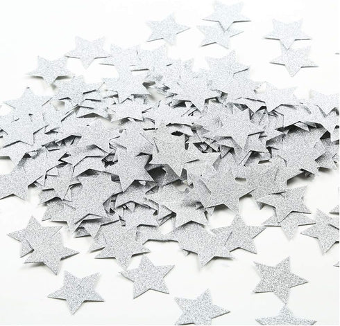 MOWO Glitter Star Confetti Wedding Party Decor, 1.2’’ Diameter, Silver Glitter, 200pc