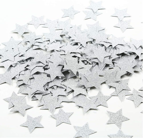 MOWO Glitter Star Confetti Wedding Party Decor, 1.2’’ Diameter, Silver Glitter, 200pc