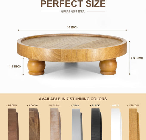 EOSAHR Farmhouse Round Wood Riser Wooden Tray Pedestal Stand for Bathroom Decor & Kitchen Sink Decorative Riser Display