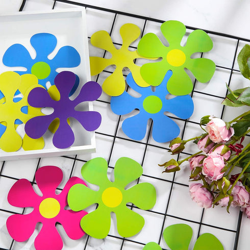 50 Pieces Retro Flower Cutouts - 60s Party Favors Paper Flower Cutout Hippie Decor for Christmas