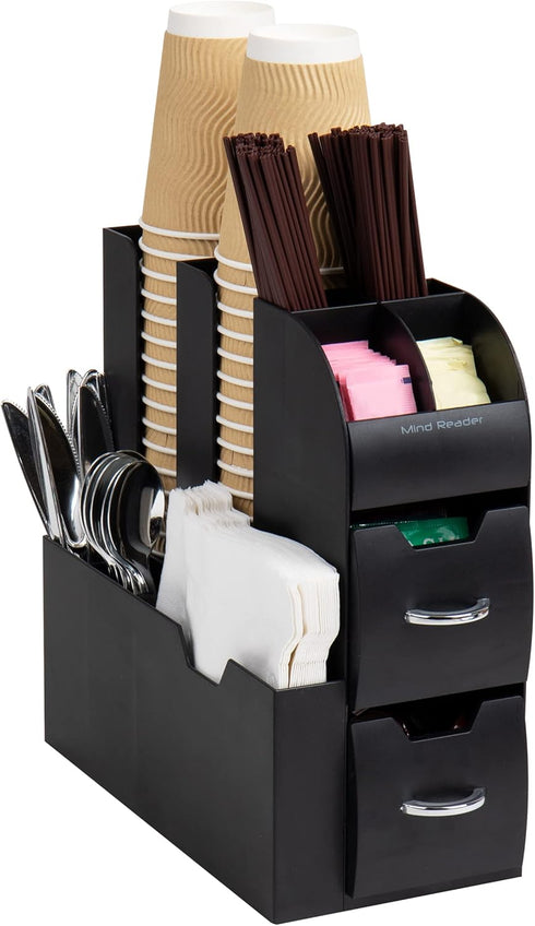 Mind Reader Cup and Condiment Station, Countertop Organizer, Coffee Bar, Kitchen, Stirrers,