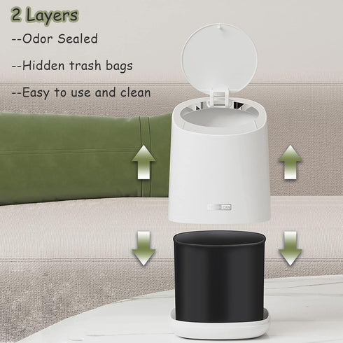 Mini Desktop Trash Can with Lid, 90 Trash Bags, Press-Type Countertop Wastebasket for Bathroom, Bedroom
