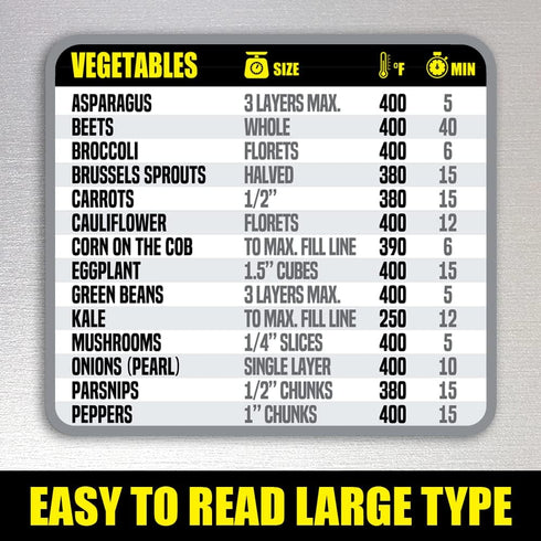 Air Fryer Cooking Times Chart Magnet - Extra Large Easy to Read Magnetic Cheat Sheet for Healthy Cooking