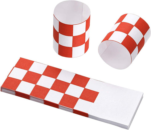 Gmark Box of 500 Paper Napkin Bands, Self Adhesive Napkin Rings (Red White Grid) GM1111A