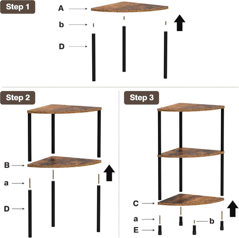 3 23.2" Corner Plant Stand Shelf, Tier Small Shelf Plant Stand for Indoor Plants, Rustic Brown Corner Bookshelf Wall
