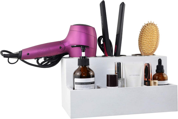 Spiretro Hair Tools Organizer, Wood White Holder for Blow Dryer, Straightener, Curling Wand, Vanity & Bathroom Storage