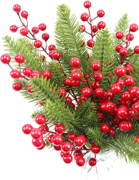 Mklsit 30 Pack 8.2 Inch Artificial Red Berry Stems, Christmas Berry Picks Holly Berries Branches for Christmas Tree