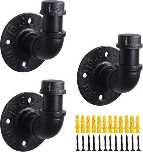 Industrial Pipe Hooks 3 Pack, Heavy Duty Wall Mounted Robe Towel Hook, Rustic Coat Hanger Hat Holder