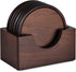 Wood Coasters with Holder, GOH DODD Set of 6 Walnut Wooden Coaster