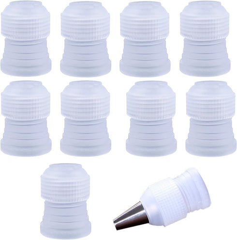 BronaGrand 10pcs Plastic Standard Couplers for Cake Decorating, Pipe Tip Coupler for Icing Nozzles, White