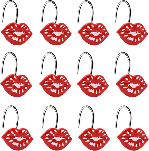 Mothers Day Love Shower Curtain Hooks Set, Red White Decorative Funny Gifts, Rustproof Metal Hooks, 12Pcs
