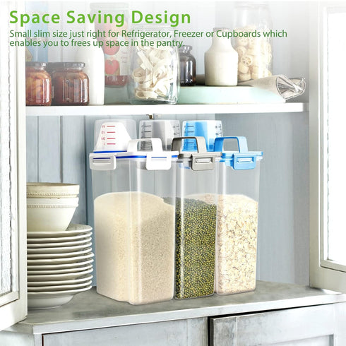 Rice Airtight Storage Container, 3 to 5Lbs Cereal Bin, Pet Food Dispenser with Measuring Cup, BPA Free Clear Plastic