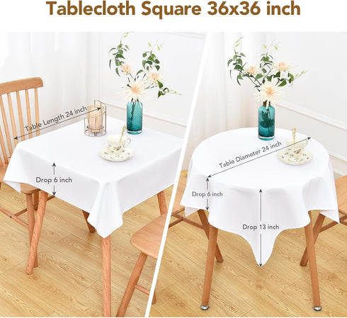 36x36 Inch, 20-28 Inch, NEWISHER White Square Tablecloth Heavy Duty Polyester Fabric Table Cloth for Tables Washable