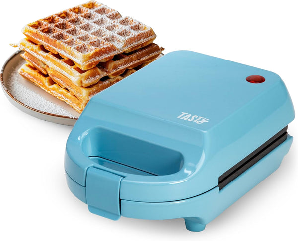 Tasty Mini Nonstick Waffle Maker - Perfect for Individual Waffles, Hash Browns, and Brownies, 600W, Blue
