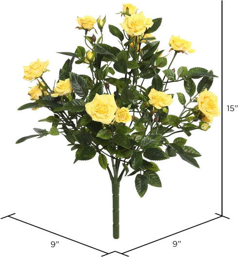 Vickerman 15" Artificial Yellow Mini Diamond Rose Bush - Pack of 5 - Premium Faux Flowers for Wedding or Home Decor
