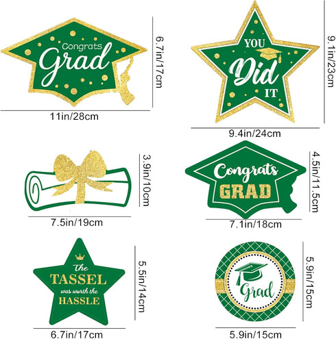 Green and Gold Graduation Decorations Set (24 Pieces) - Class of 2025 Table Decor, Congrats Grad Party Supplies