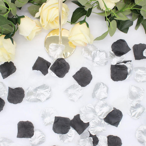 900PCS Silver Black White Artificial Flowers, Silk Rose Petals, Flower Girl Scatter Petals for Wedding