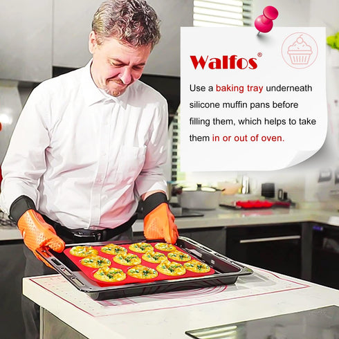 Walfos Muffin Pan Set - 12 Cups Regular Silicone Cupcake Pan, Non-stick, BPA Free, 2-Piece