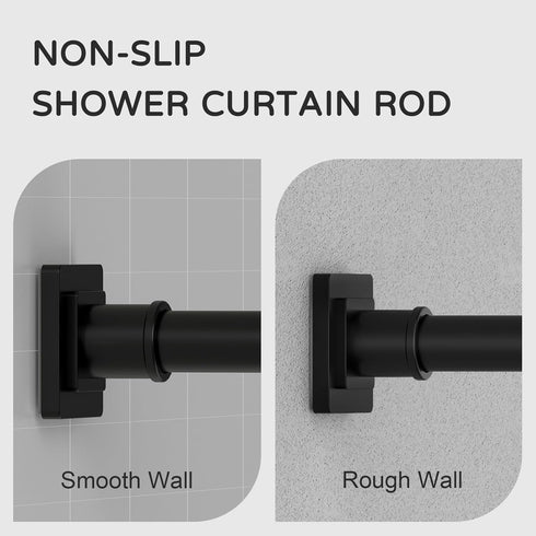 Tension Shower Curtain Rod 31-68 Inches Non-Slip Shower Rod Tension Mounted No Drill Black Shower Curtain Rods Spring Tension Rod Adjustable Tension Curtain Rod for Windows Bathroom