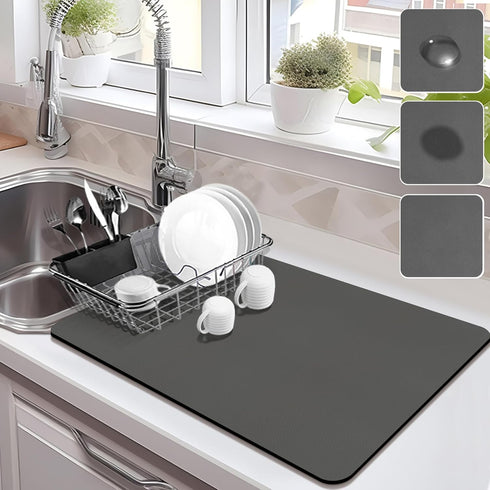 Drying Mat for Kitchen Countertops, Coffee Mat with Rubber Backing, Absorbent Dish Drying Mat (Dark Gray, 16"x20")