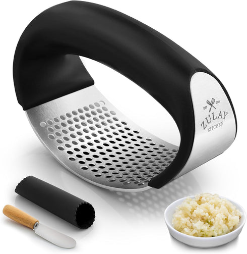 Zulay Kitchen Stainless Steel Garlic Press Rocker Set - Premium Garlic Mincer