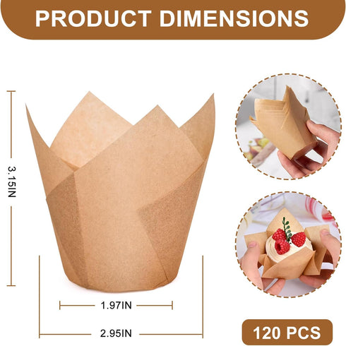 120 Counts Natural Tulip Cupcake Liners for Baking Cups, Food Grade Parchment Paper Muffin Liners Holders, Standard Tulip Cupcake Liners, Greaseproof Cupcake Wrappers for Party, Christmas by Neyimqr