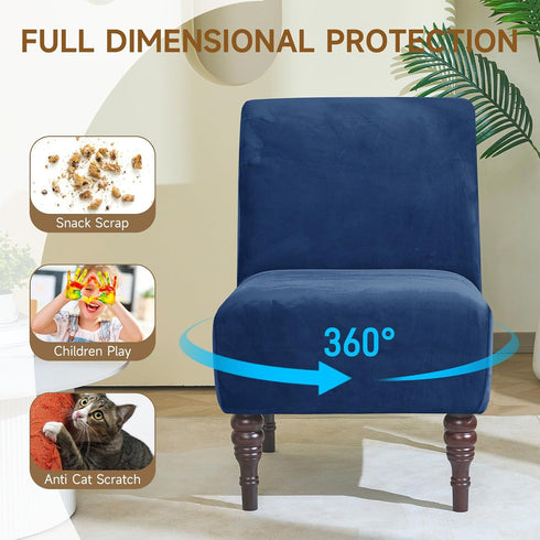 XIAROGEE Armless Armless 1) Velvet Accent Chair Cover, Soft Stretch Accent Chair Slipcovers Without Arms Removable
