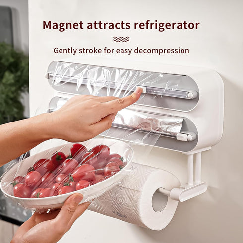 3 1 1 in Aluminum Foil and Plastic Wrap Organize Dispenser with Cutter, Magnetic Paper Towel Holder for Fridge