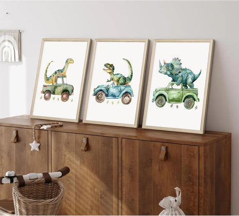 SYYANKK 12x16x3 Inch Dinosaur Nursery Wall Art Kids Canvas Poster Baby Boy Nursery Wall Decor Green Dino Pictures