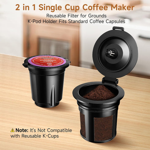 6 12 oz. Horavie Small Single Serve Coffee Maker, Fast Brew One Cup Coffee Machine for K Cup and Grounds, to Brew