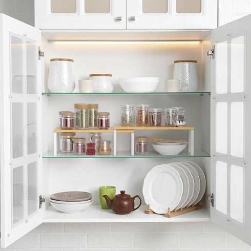 Set 2 Counter NEX Bamboo Cabinet Organizer Shelf, of Kitchen Shelves, Spice Rack, Stackable Kitchen Shelves Organizer
