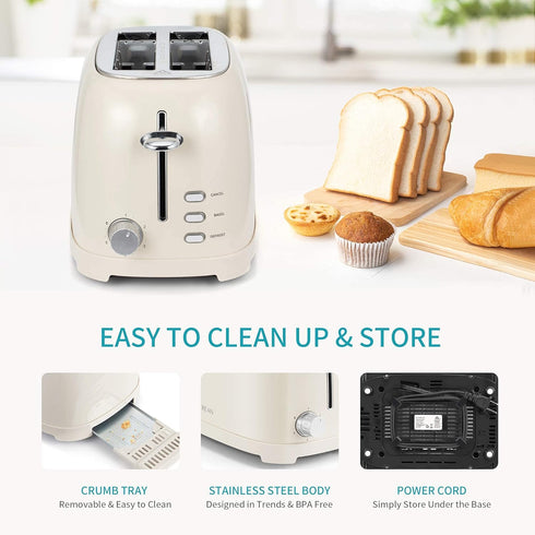 Ultrean Toaster 2 Slice, Stainless Steel with Extra-Wide Slot, Removable Crumb Tray, 6 Browning Settings, 825 W