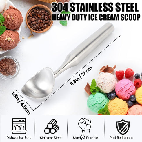 CUNSENR Stainless Steel Ice Cream Scoop - Heavy Duty Ice Cream Scooper with Ergonomic Handle - One-Piece Metal Ice