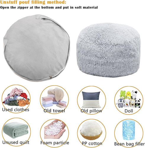 20x20x12 Inches Asuprui Fur Ottoman Stool Unstuffed Footstool Cover Floor Pouf Foot Rest No Filler Round Poof Seat