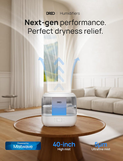 4L 28 36H Dreo Smart Humidifiers for Bedroom, Top Fill Supersized Humidifier Large Room with dB, Runtime