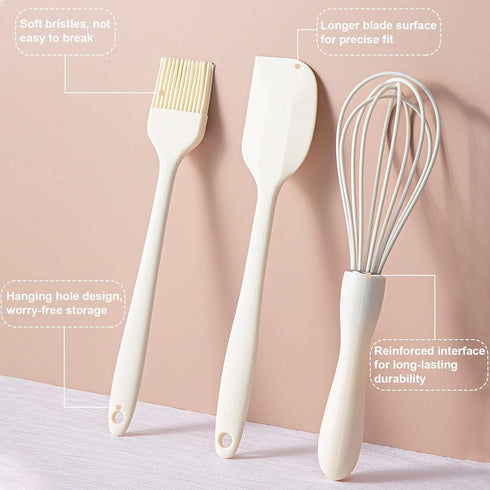 Silicone Spatula Set with Pastry Brush and Whisk, Food Grade High Heat Resistant Kitchen Spatulas (Milk White)
