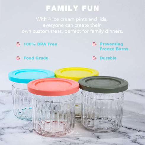 4 16oz NC301 NC300 NC299AMZ LP Pcs Ice Cream Pints Containers and Lids, Cups Compatible with Series Creami Makers