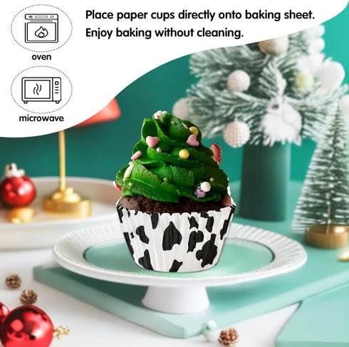 Cow Paper Patterned Cupcake Liners, 100Pcs Mini Muffin Baking Cups for Birthday and Farm Animal Parties